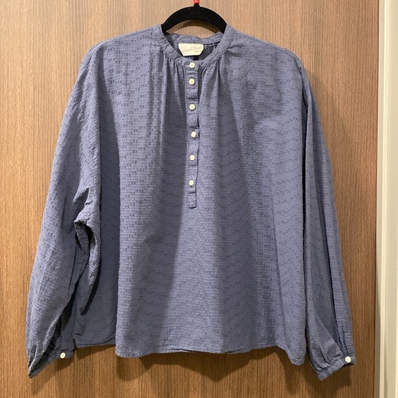 Universal Thread Blue Semi-Sheer Embroidered 100% Cotton Peasant Blouse Size LG - Picture 4 of 11